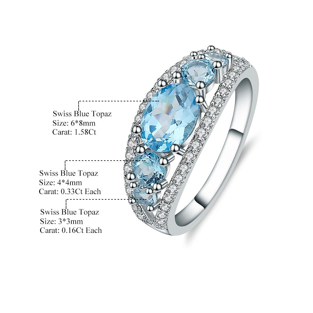 "The Heavenly Quintet" Natural Oval and Round Cut Sky Blue Topaz Ring - Premium Jewelry from Dazzling Delights - Just $106.95! Shop now at Dazzling Delights