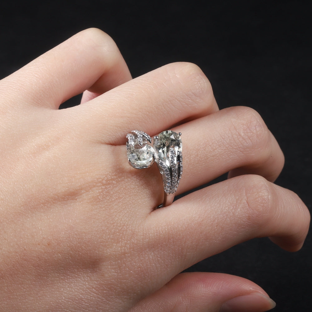 "The Verdant Duo" Dual Pear Cut Natural Prasiolite Ring - Premium Jewelry from Dazzling Delights - Just $107.95! Shop now at Dazzling Delights