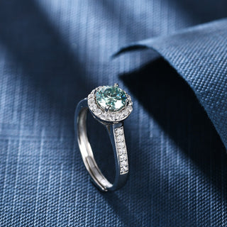 1ct 6.5mm Green Moissanite 4 Claw Halo Adjustable Ring - Premium Jewelry from Dazzling Delights - Just $65.62! Shop now at Dazzling Delights