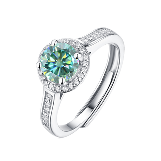 1ct 6.5mm Green Moissanite 4 Claw Halo Adjustable Ring - Premium Jewelry from Dazzling Delights - Just $65.62! Shop now at Dazzling Delights