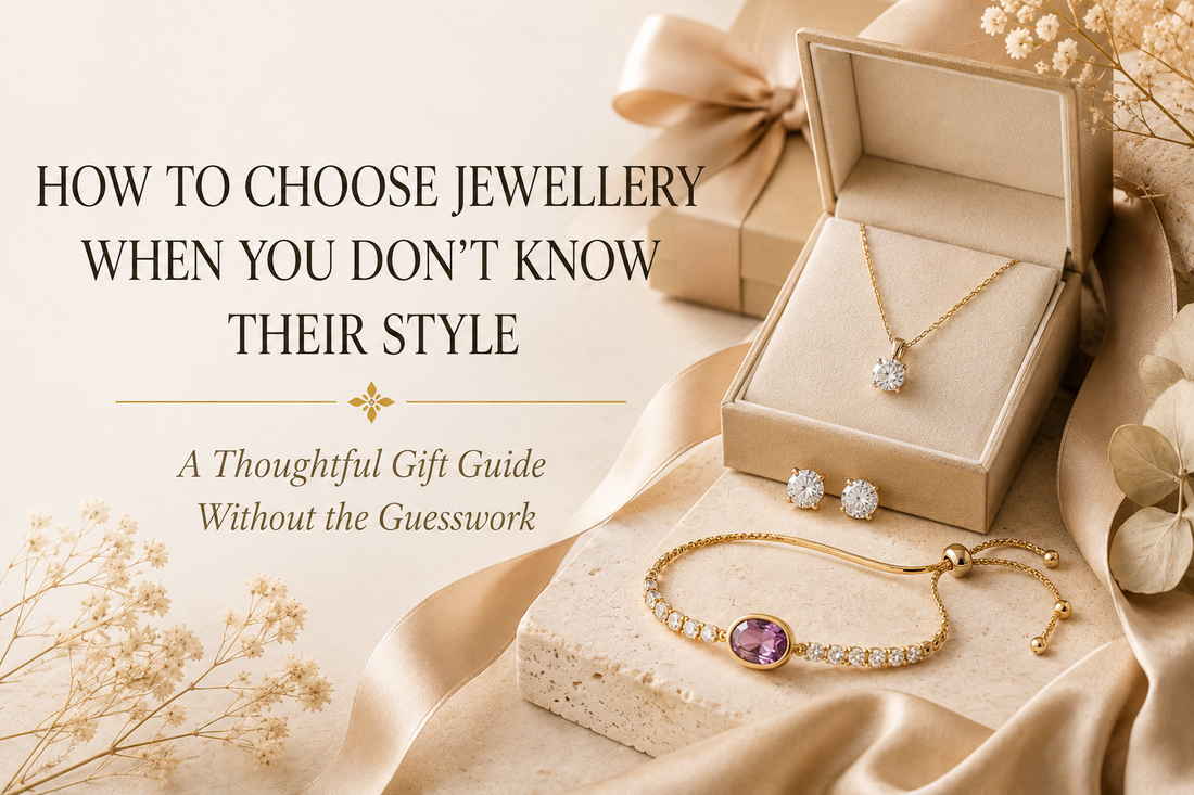 Necklace, stud earrings and bracelet arranged as jewellery gifts for choosing someone a present when you do not know their style