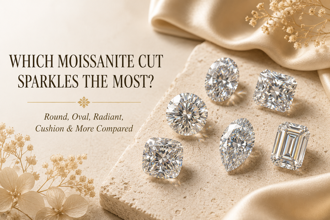 Round, oval, radiant, cushion, pear and emerald cut moissanites compared for brilliance, fire and sparkle