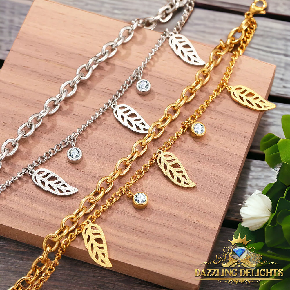 Titanium Sparkle Leaf Charm Bracelet - Premium Jewelry from Dazzling Delights - Just $28.95! Shop now at Dazzling Delights
