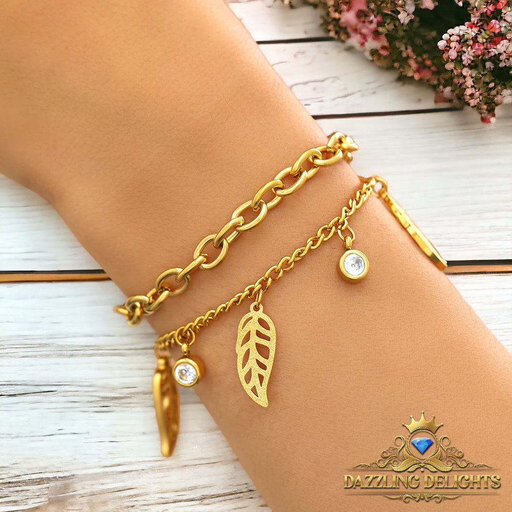 Titanium Sparkle Leaf Charm Bracelet - Premium Jewelry from Dazzling Delights - Just $28.95! Shop now at Dazzling Delights