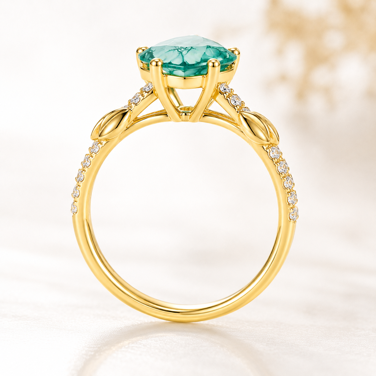 Natural Moss Agate Ring – Kite Cut Nature Inspired Boho Engagement Ring