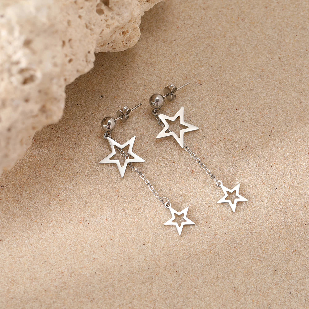 Titanium Double Star Tassle Earrings - Premium Jewelry from Dazzling Delights - Just $28.95! Shop now at Dazzling Delights