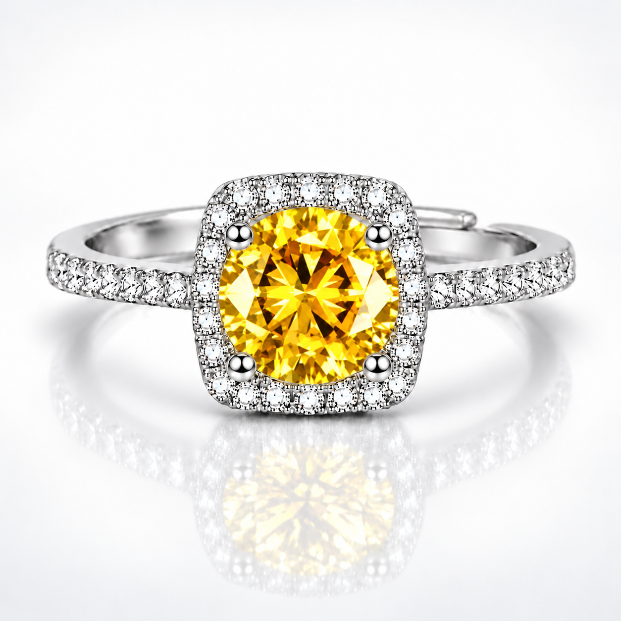 1ct Round Brilliant Moissanite Square Halo Adjustable Ring