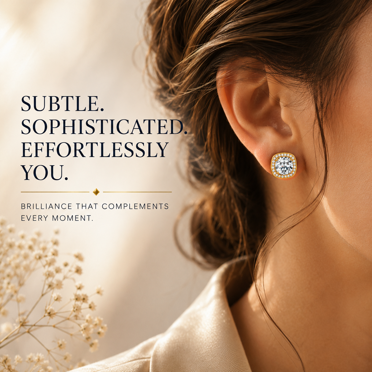 Halo Moissanite Stud Earrings – 925 Sterling Silver & Gold