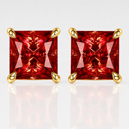 Brincos de moissanite vermelho com corte princesa 