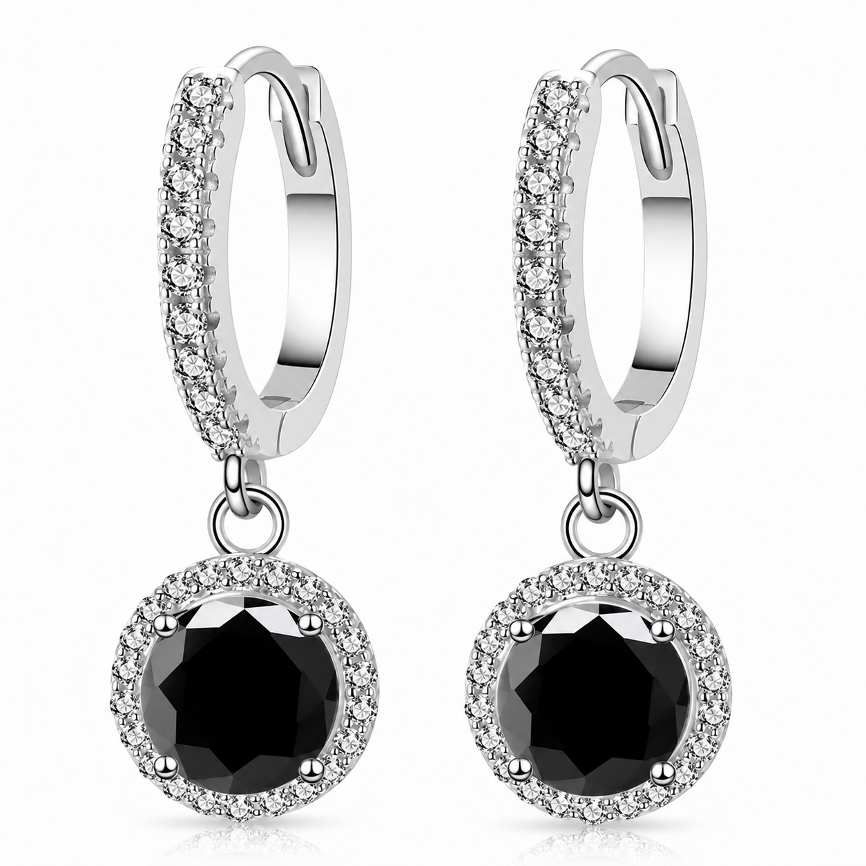 Halo Moissanite Hoop Drop Earrings – 1.0ct Round Brilliant Earrings