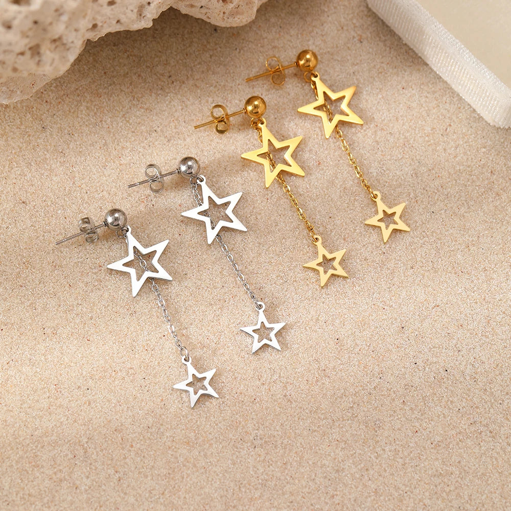Titanium Double Star Tassle Earrings - Premium Jewelry from Dazzling Delights - Just $28.95! Shop now at Dazzling Delights