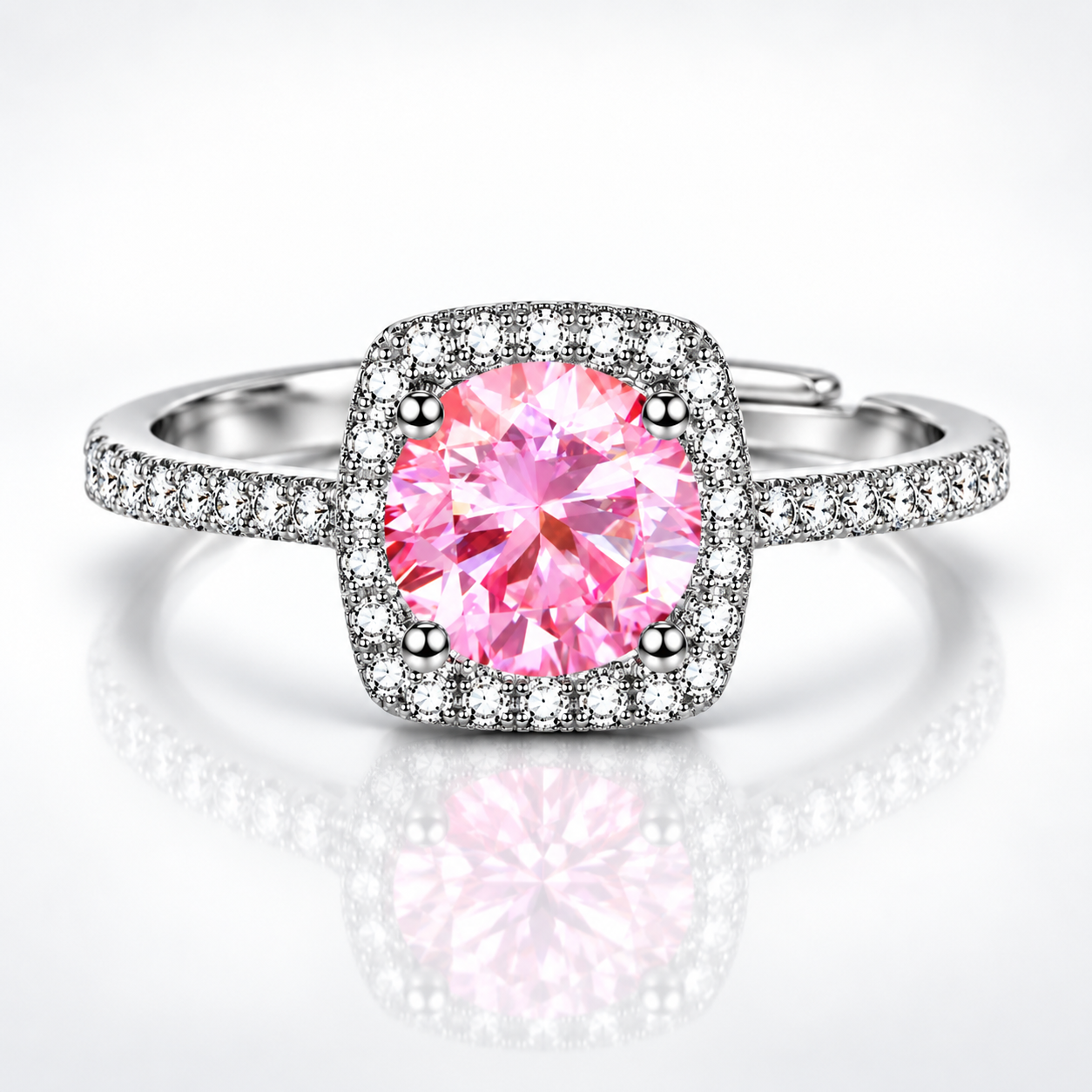 1ct Round Brilliant Moissanite Square Halo Adjustable Ring