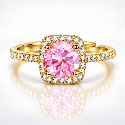 1ct Round Brilliant Moissanite Square Halo Adjustable Ring