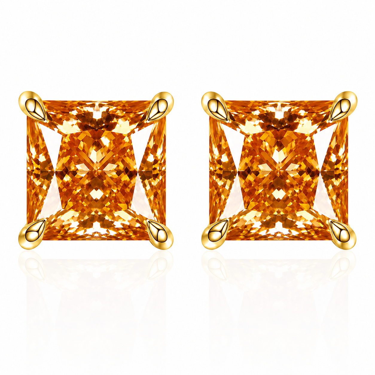 Brincos de moissanite vermelho com corte princesa 