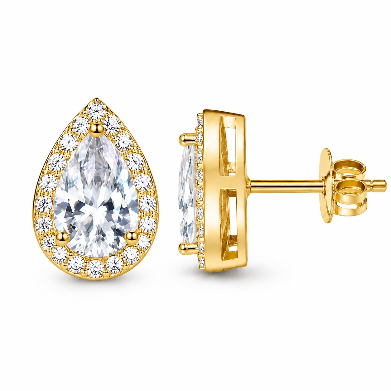 Pear Cut Moissanite Halo Stud Earrings