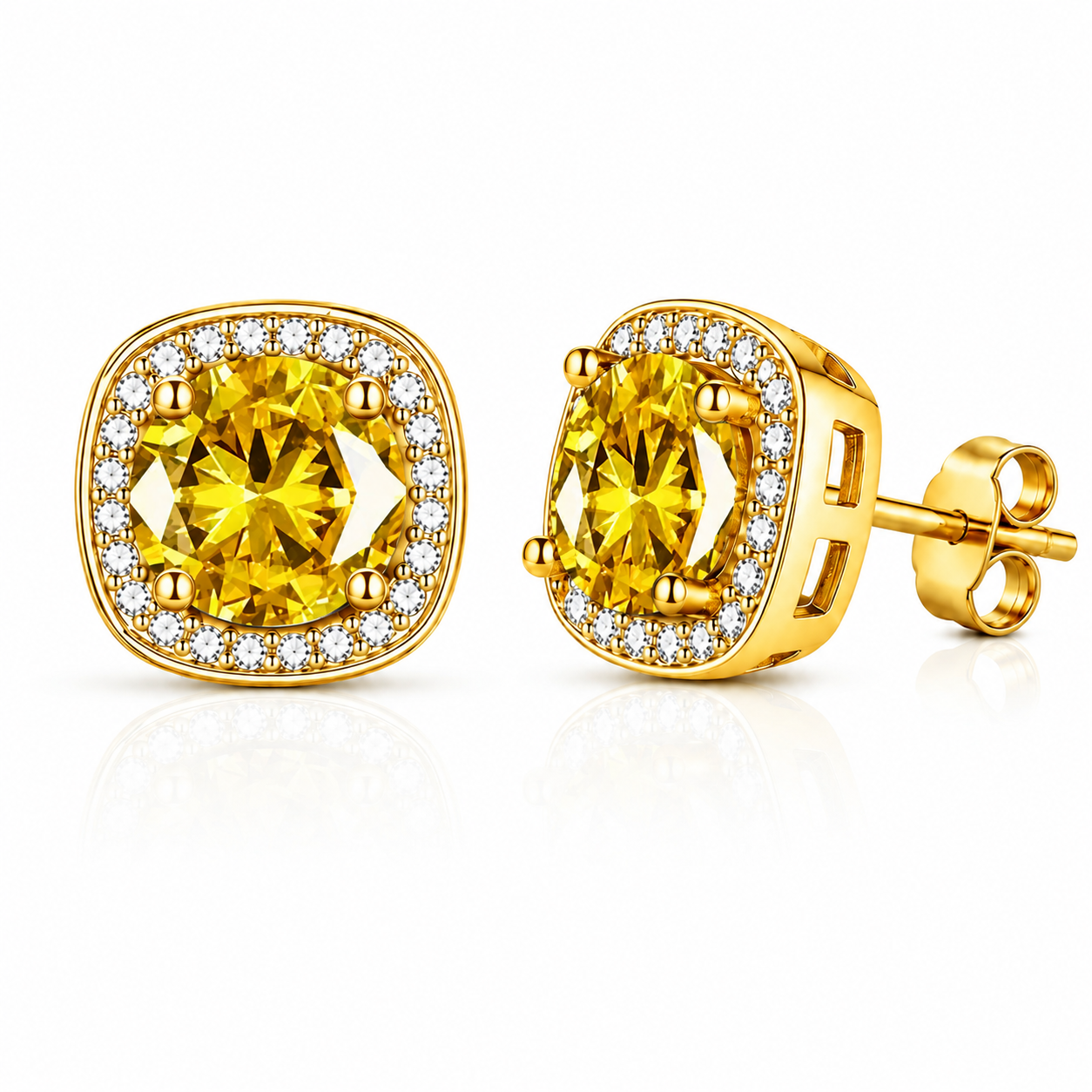 Halo Moissanite Stud Earrings – 925 Sterling Silver & Gold