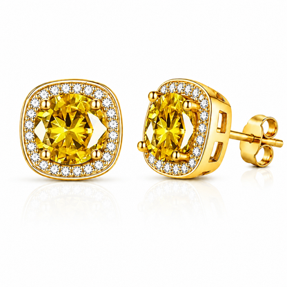 Halo Moissanite Stud Earrings – 925 Sterling Silver & Gold