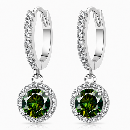 Halo Moissanite Hoop Drop Earrings – 1.0ct Round Brilliant Earrings