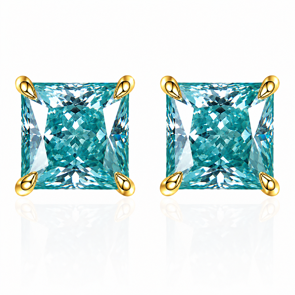 Brincos de moissanite vermelho com corte princesa 