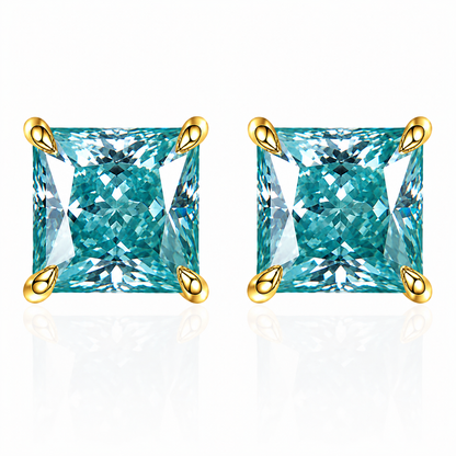Brincos de moissanite vermelho com corte princesa 
