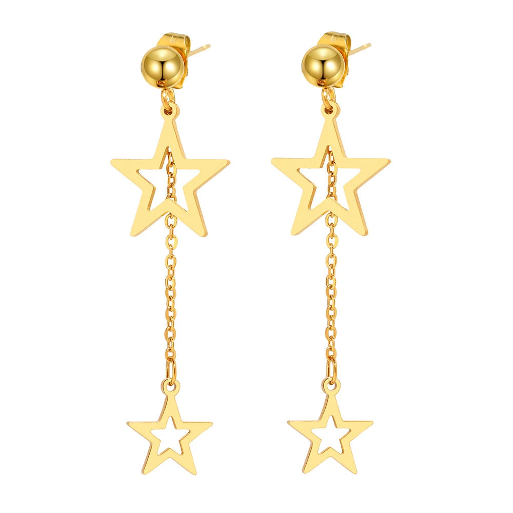 Titanium Double Star Tassle Earrings - Premium Jewelry from Dazzling Delights - Just $28.95! Shop now at Dazzling Delights