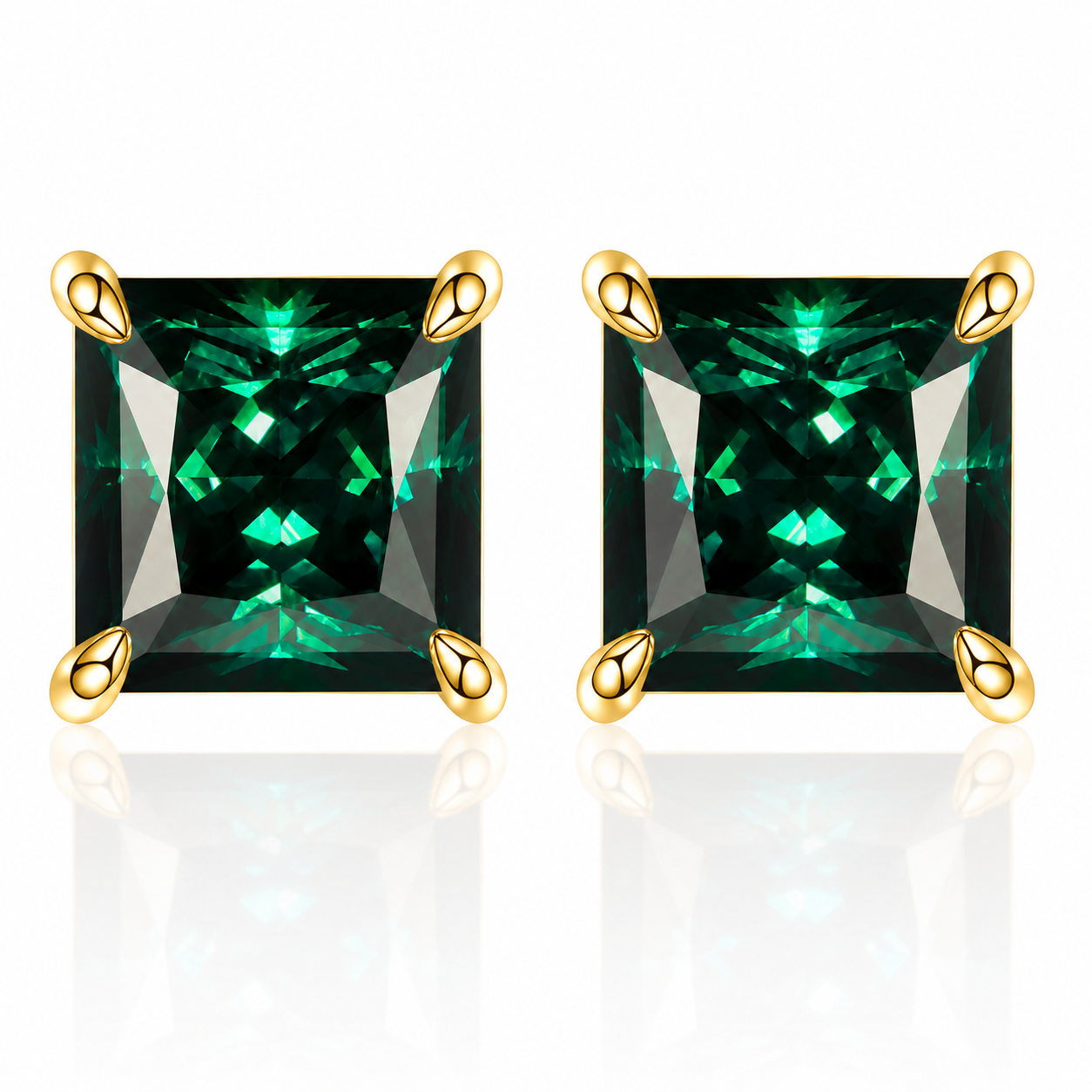 Brincos de moissanite vermelho com corte princesa 