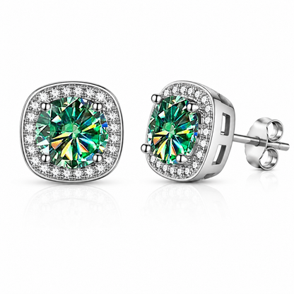 Halo Moissanite Stud Earrings – 925 Sterling Silver & Gold