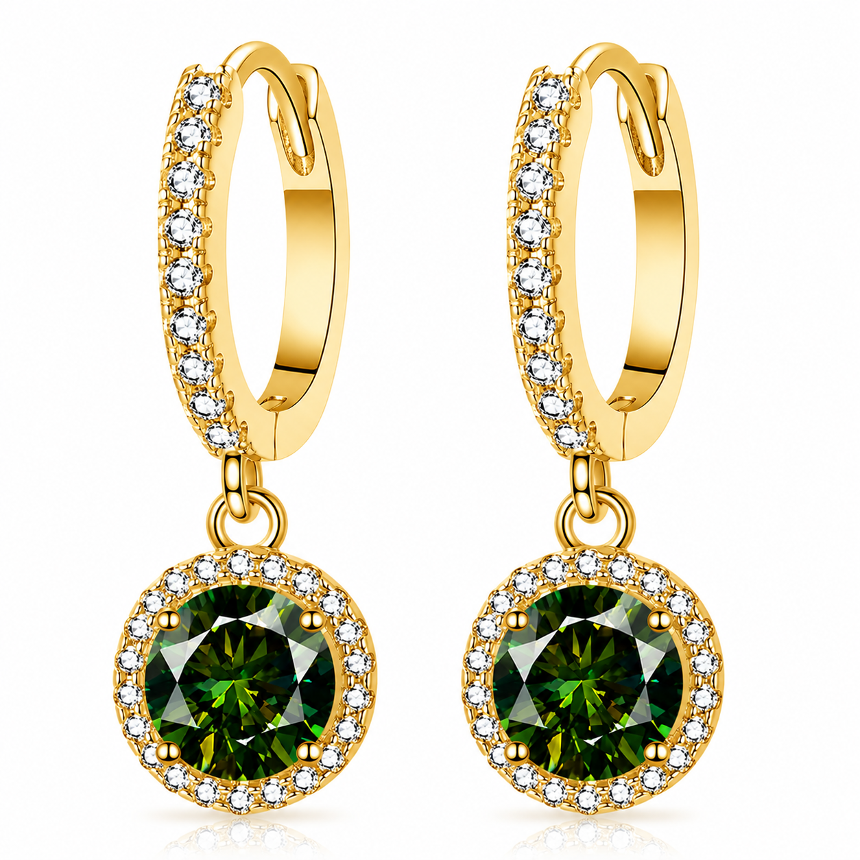 Halo Moissanite Hoop Drop Earrings – 1.0ct Round Brilliant Earrings
