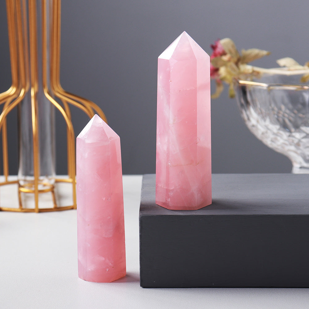 Enchanting Pink Rose Quartz Crystal Tower – Hexagonal Prism Magic Wand