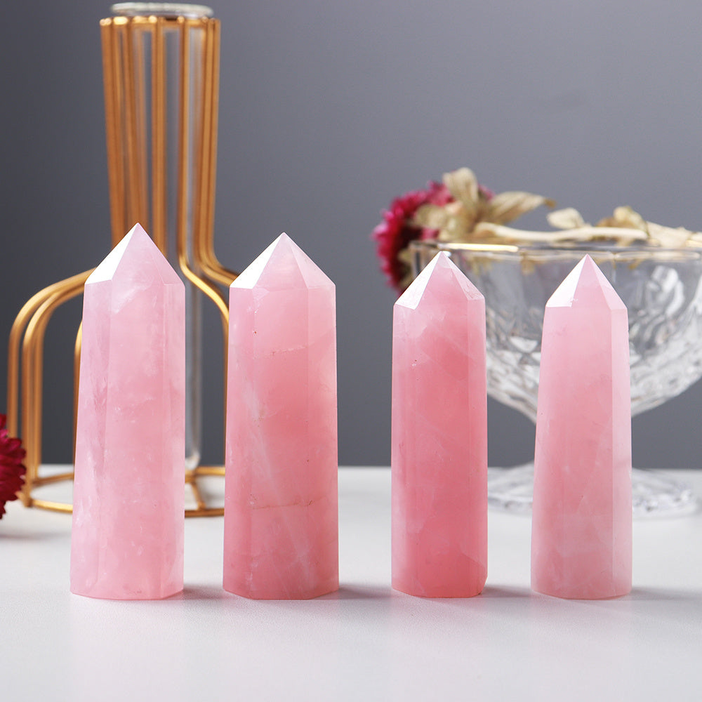 Enchanting Pink Rose Quartz Crystal Tower – Hexagonal Prism Magic Wand