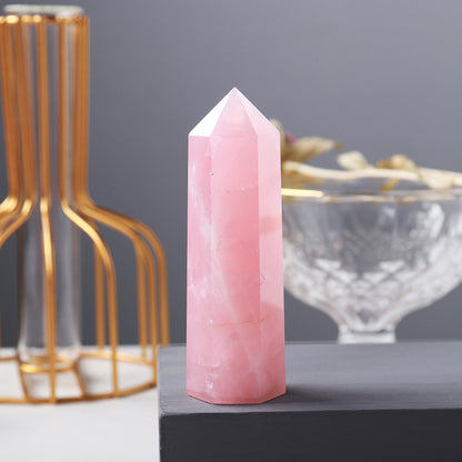 Enchanting Pink Rose Quartz Crystal Tower – Hexagonal Prism Magic Wand