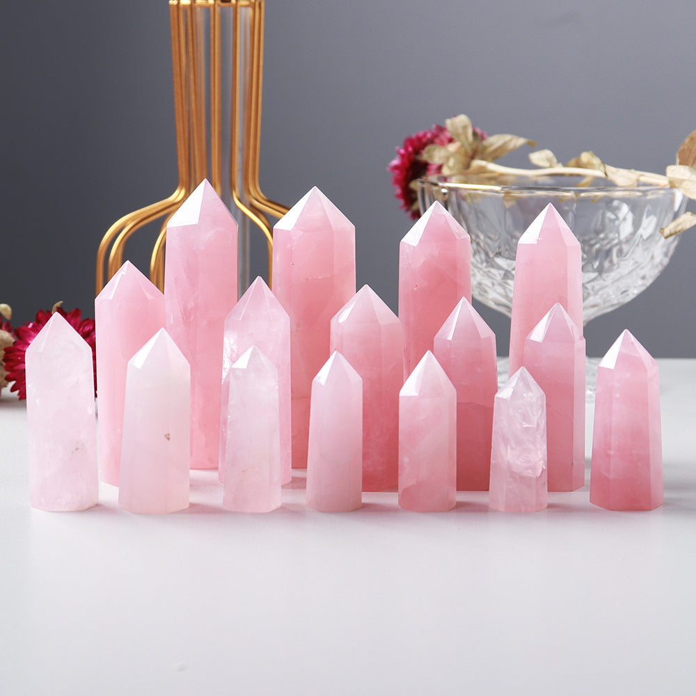 Enchanting Pink Rose Quartz Crystal Tower – Hexagonal Prism Magic Wand