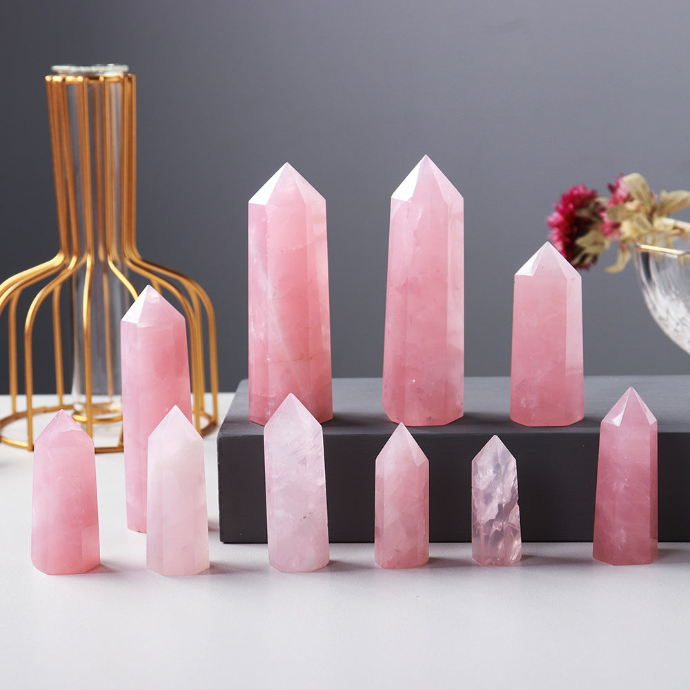 Enchanting Pink Rose Quartz Crystal Tower – Hexagonal Prism Magic Wand