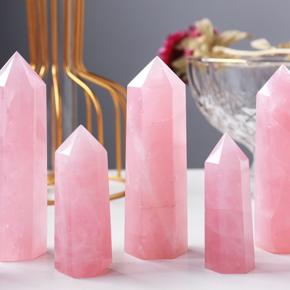 Enchanting Pink Rose Quartz Crystal Tower – Hexagonal Prism Magic Wand