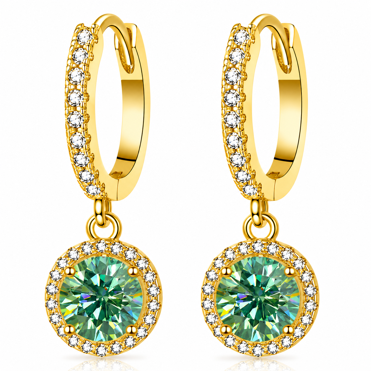 Halo Moissanite Hoop Drop Earrings – 1.0ct Round Brilliant Earrings
