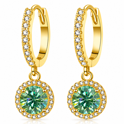 Halo Moissanite Hoop Drop Earrings – 1.0ct Round Brilliant Earrings