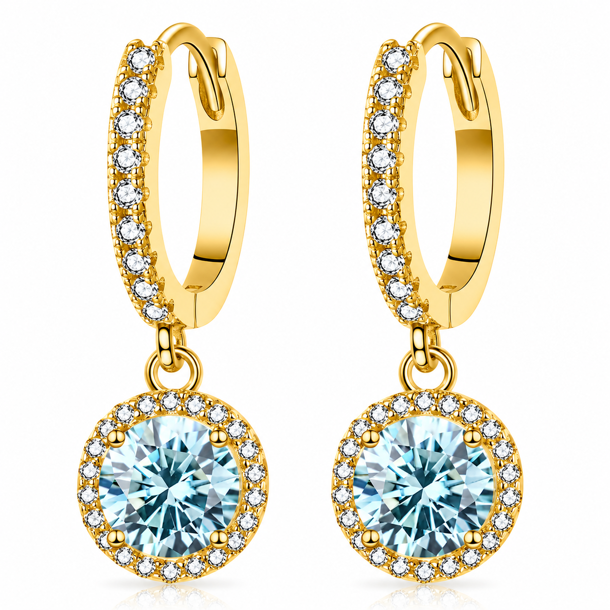 Halo Moissanite Hoop Drop Earrings – 1.0ct Round Brilliant Earrings