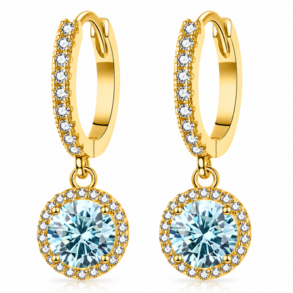 Halo Moissanite Hoop Drop Earrings – 1.0ct Round Brilliant Earrings