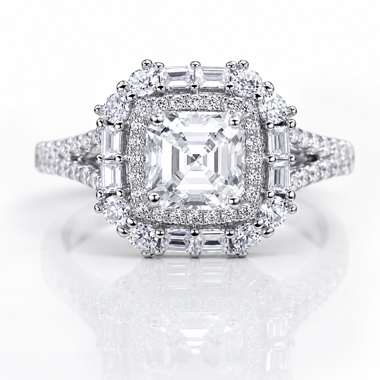 Anel Halo Moissanite Corte Asscher 