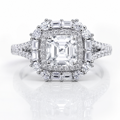 Anel Halo Moissanite Corte Asscher 