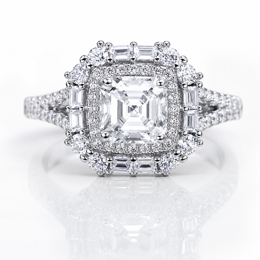 Asscher Halo Moissanite Engagement Ring