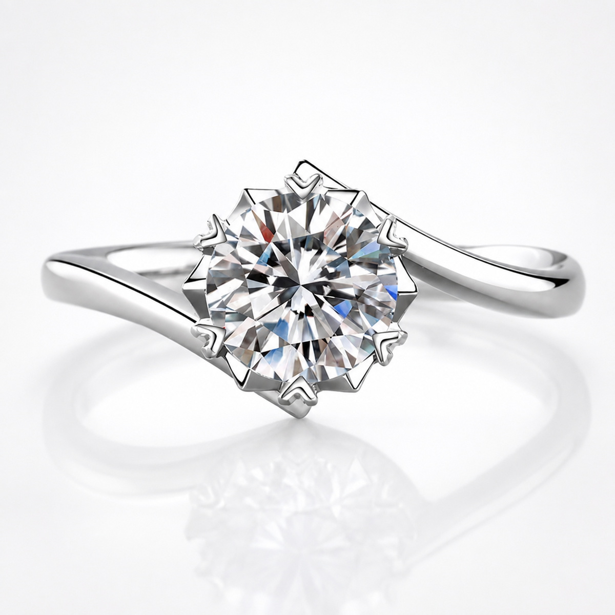 Round Brilliant Moissanite Twist Solitaire Engagement Ring