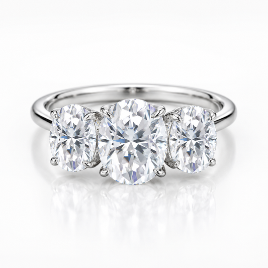 4ct Oval Cut Moissanite Trilogy Engagement Ring