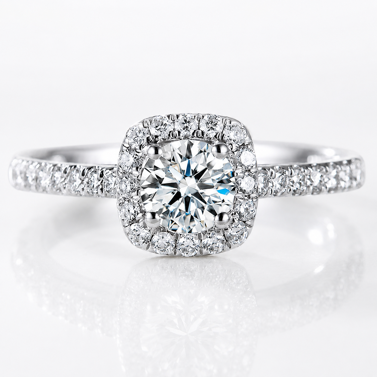 Cushion Halo Moissanite Engagement Ring