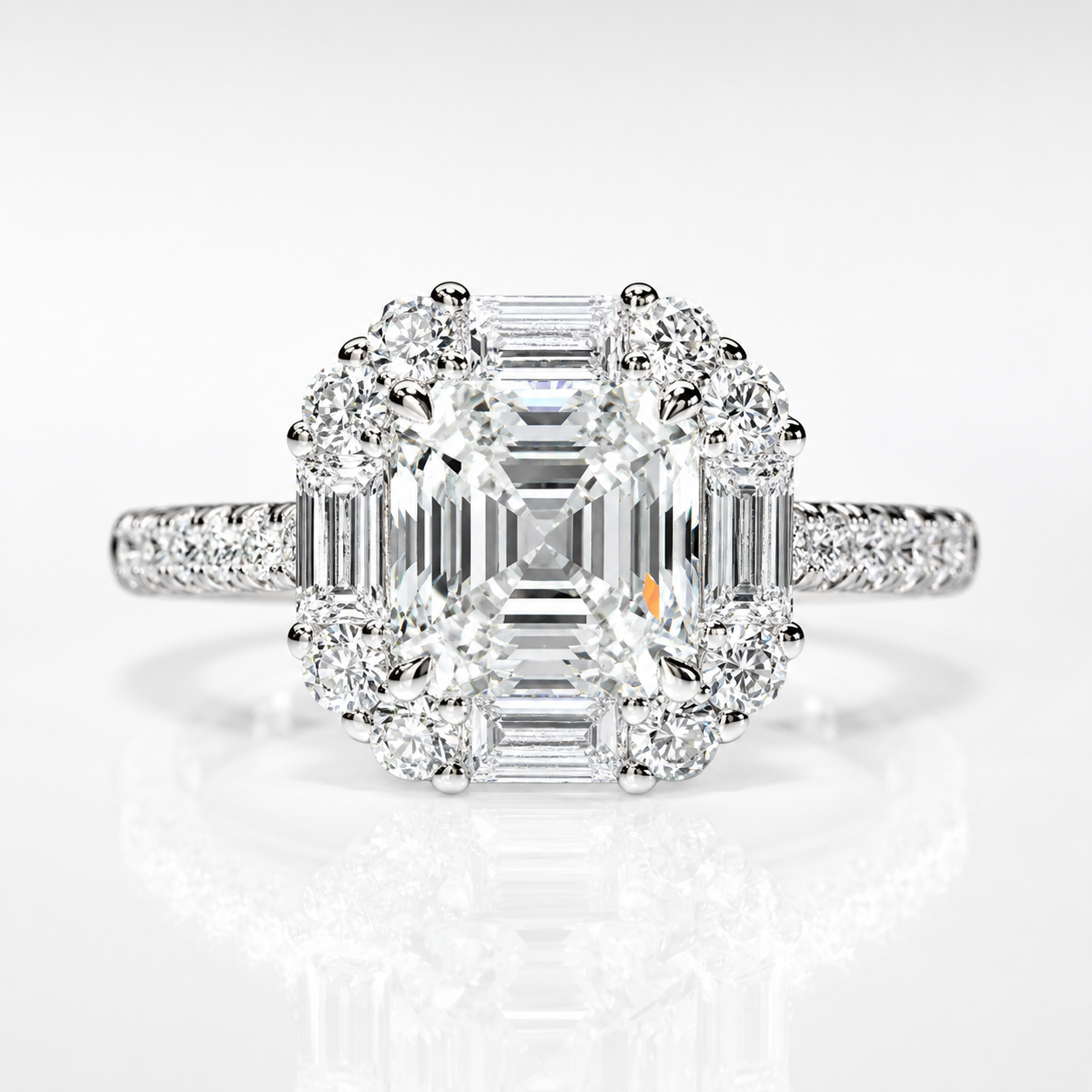 Vintage Asscher Halo Moissanite Engagement Ring