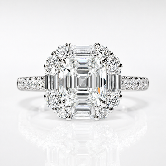 Vintage Asscher Halo Moissanite Engagement Ring