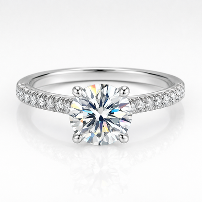 Round Brilliant Moissanite Pavé Solitaire Engagement Ring