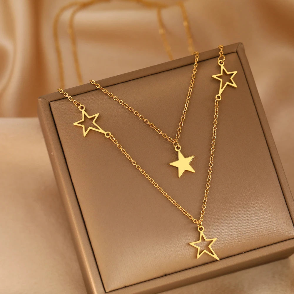 Titanium Double Layer Star Pendant Necklace - Premium Jewelry from Dazzling Delights - Just $27.95! Shop now at Dazzling Delights