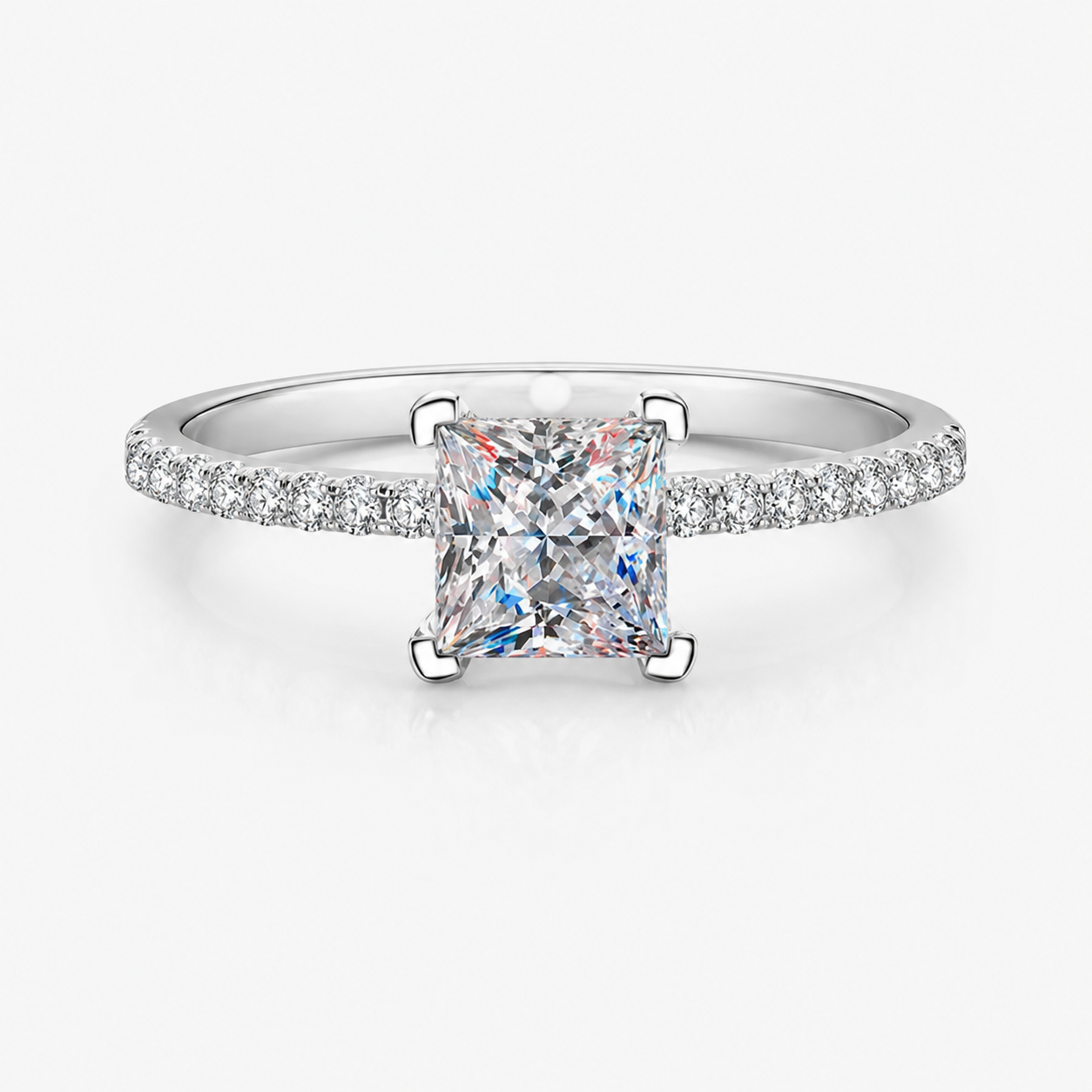 Anel Moissanite Corte Princesa 