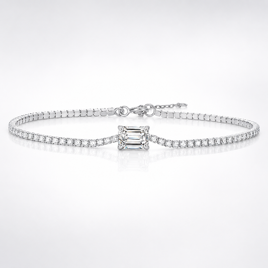 Pulseira de tênis Moissanite com corte esmeralda 